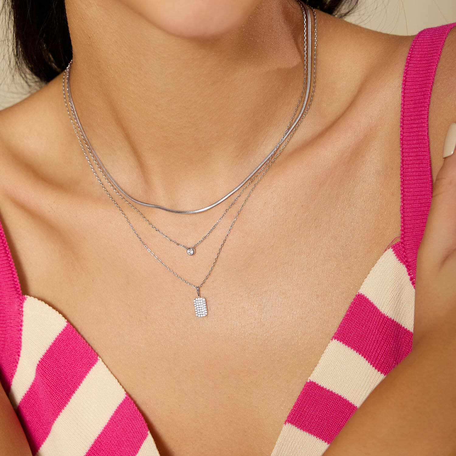 Sunny Sparkler - Colliers met hanger - Zilver / Gerodineerd - Zirkonia - 46-50 cm